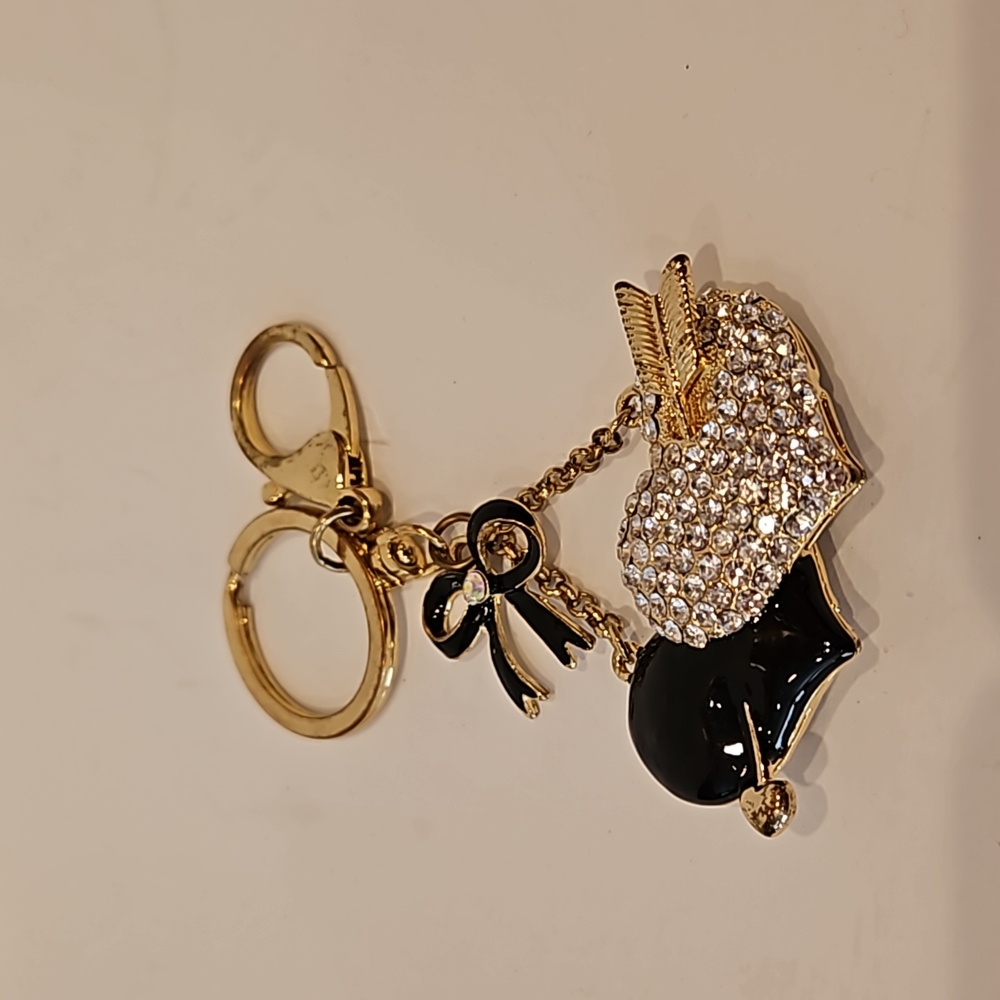 Double Heart Keychain Rhinestone Style Glitsy Glam Fancy Cupid Arrow
